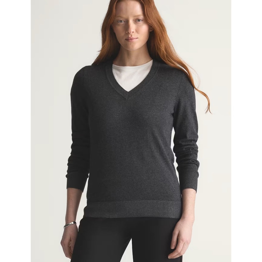 Quince Heather Charcoal Cotton Cashmere V-Neck Sweater XS WIFA004